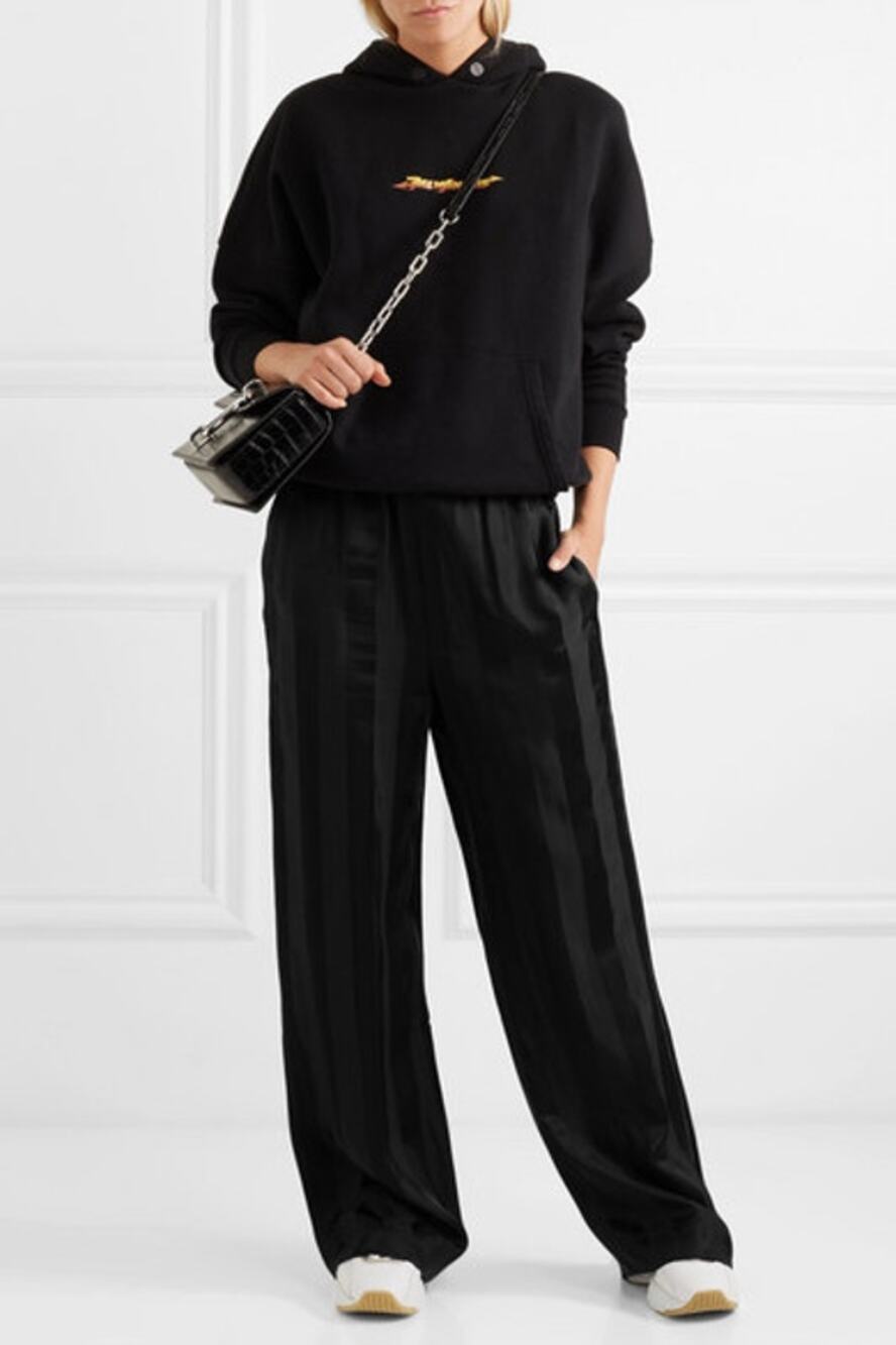 Marc Jacobs Striped Fluid Satin Jacquard Wide Leg Pants in black WOMENS 2